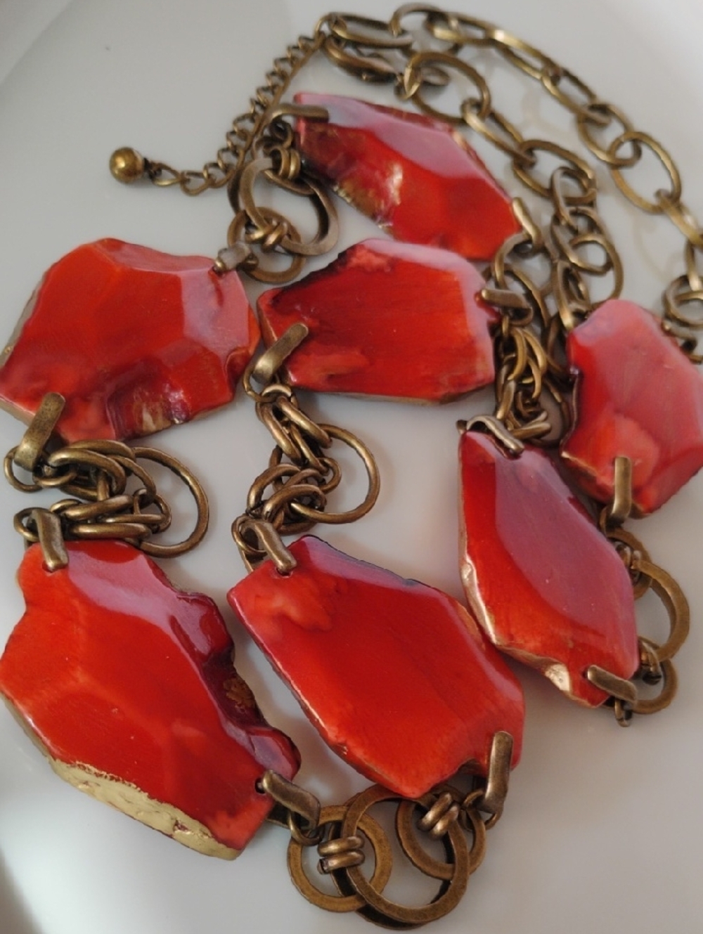 Chico's Orange Faux Large Gem Style  Link Long Necklace